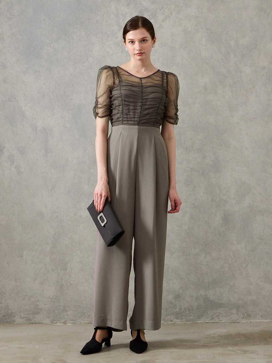 ギャザーチュールオールインワンパンツドレス