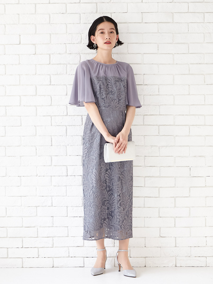【WEB限定】ケープ風スリーブレースタイトドレス