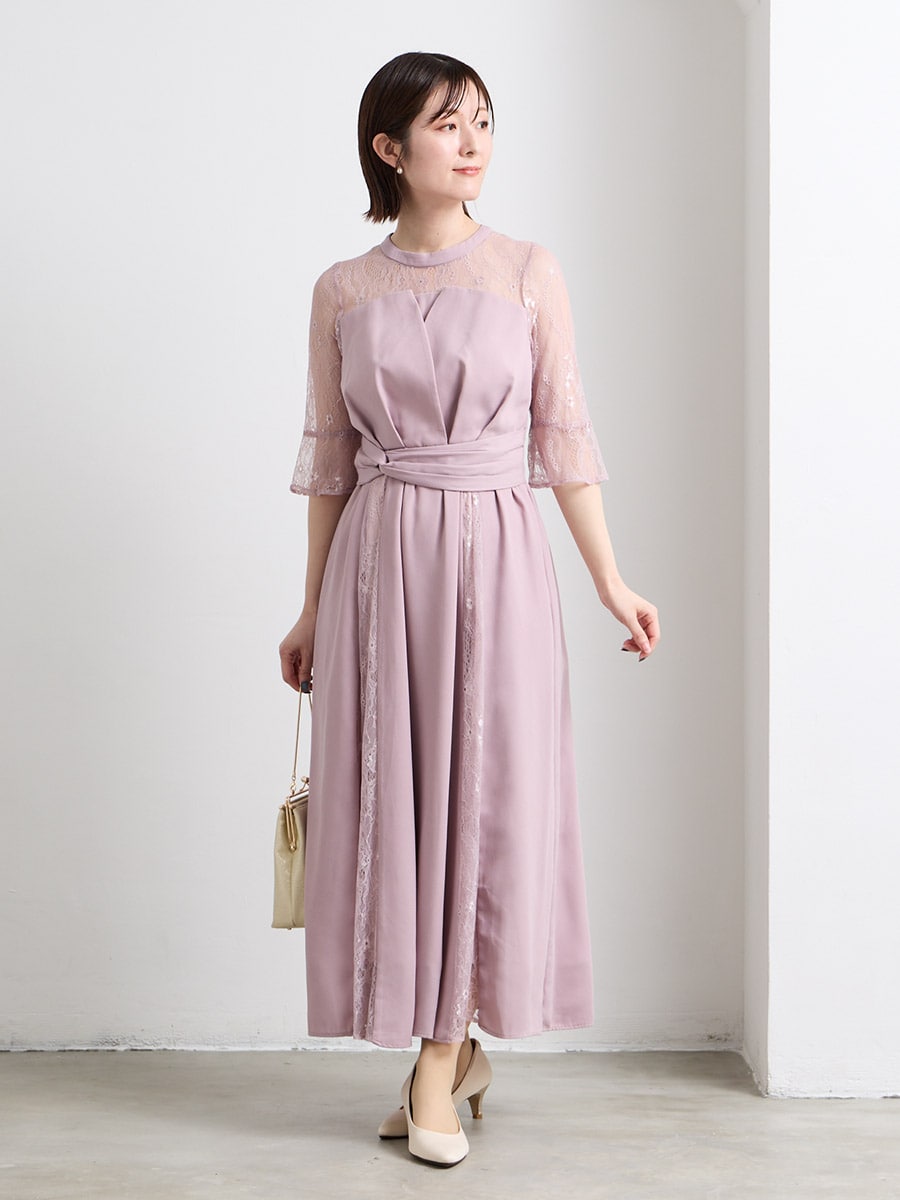 ビスチェ風レース切替ワンピース