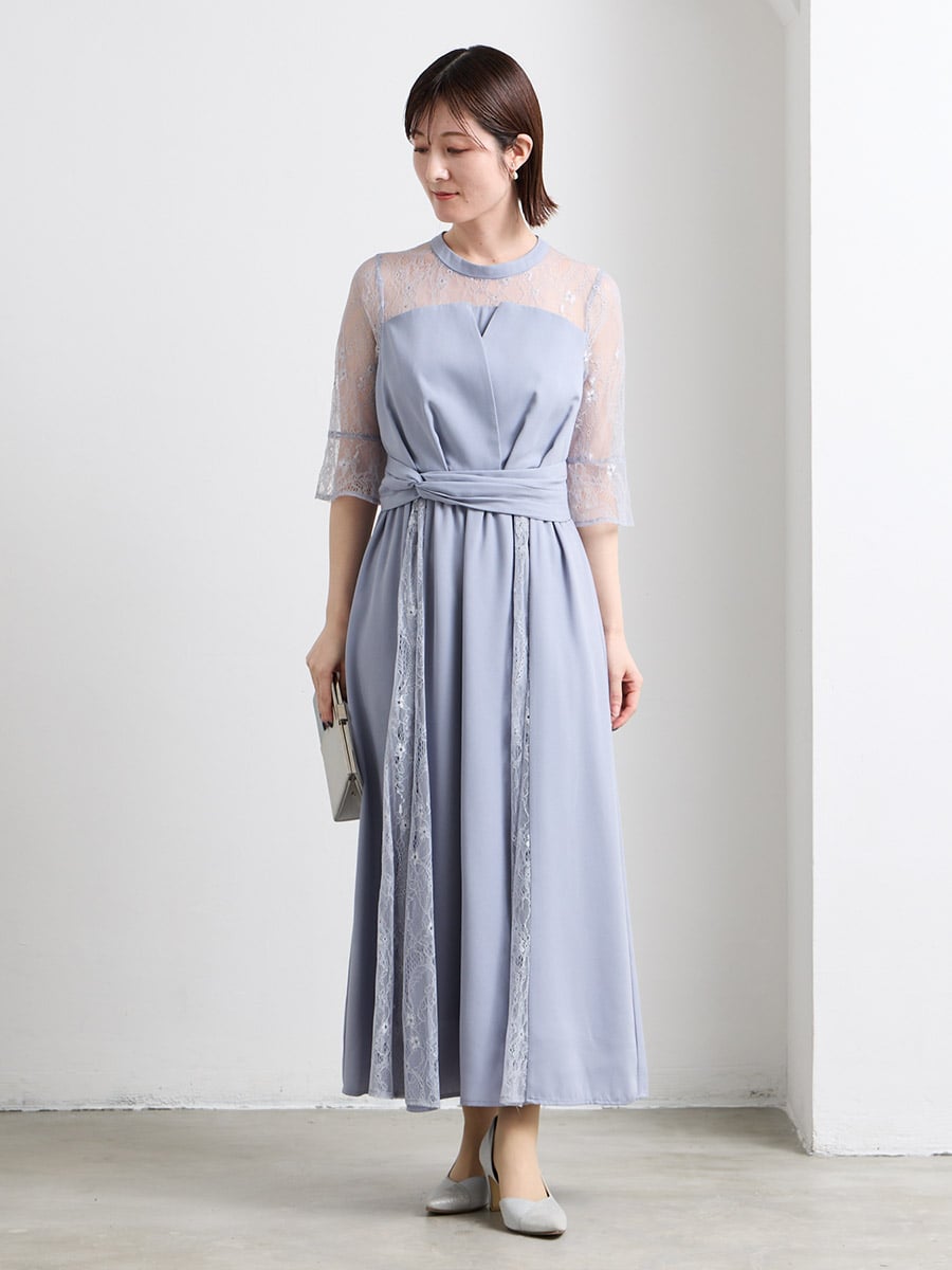 ビスチェ風レース切替ワンピース