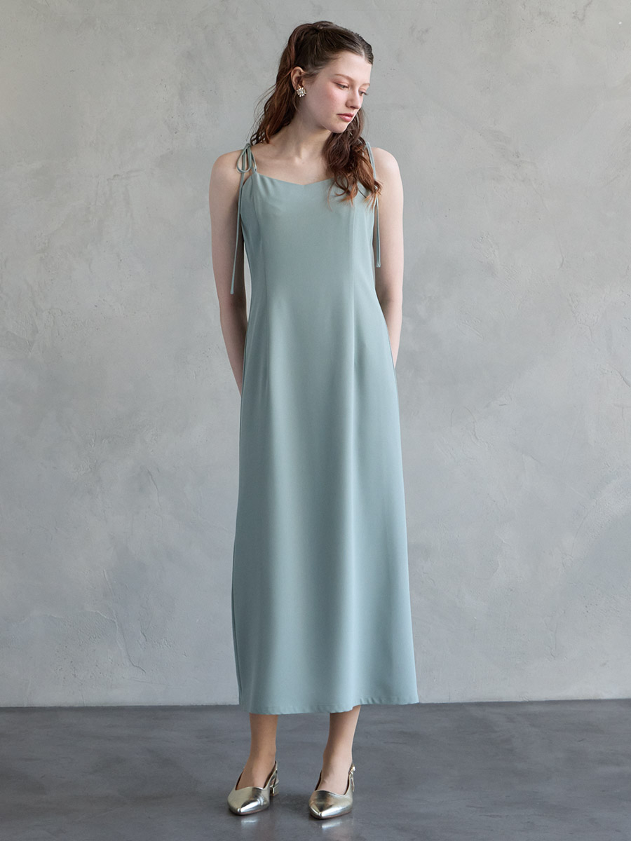 3WAYリボンストラップマットサテンIラインキャミソールドレス