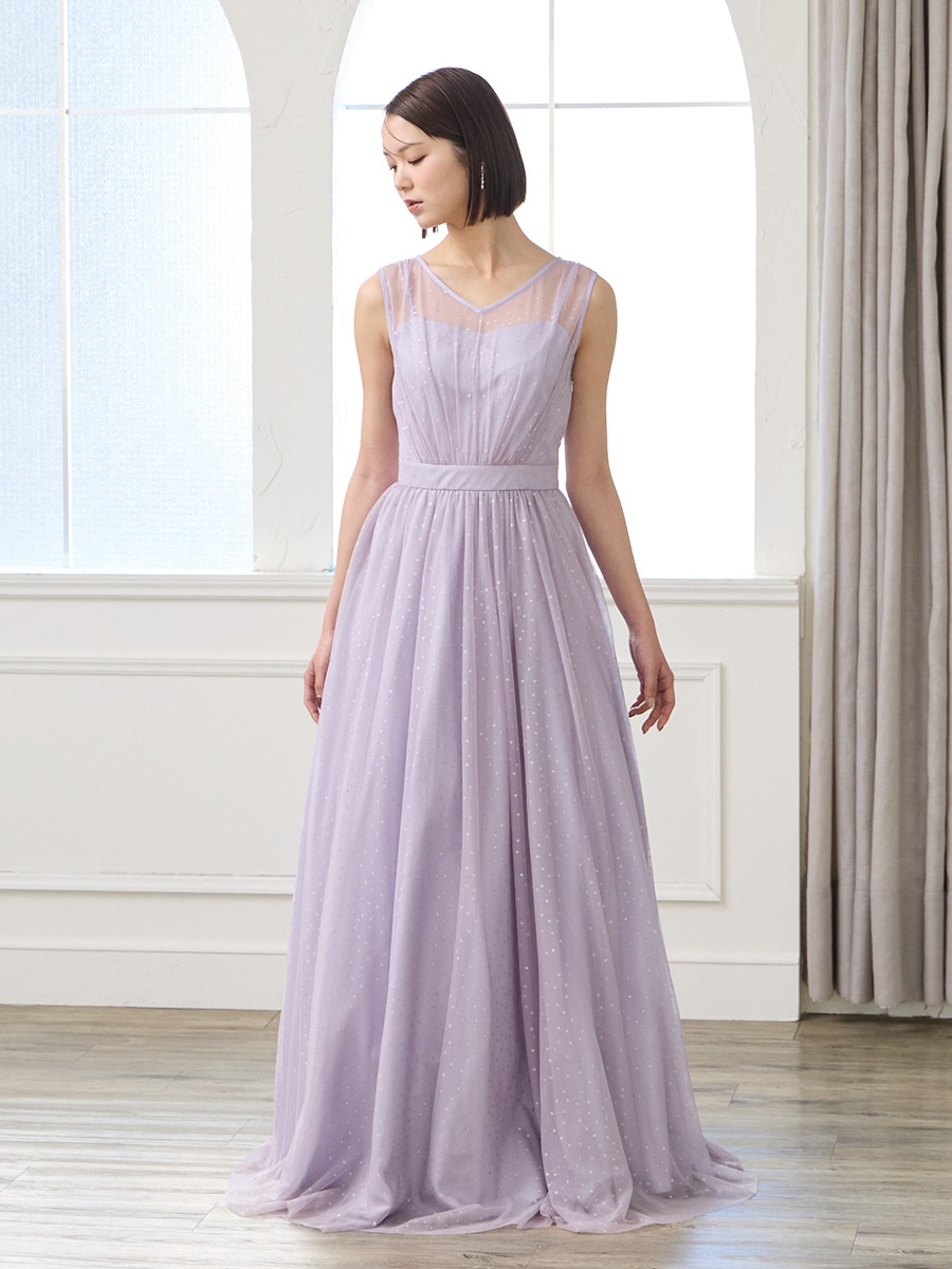 グリッタードットチュールロングドレス
