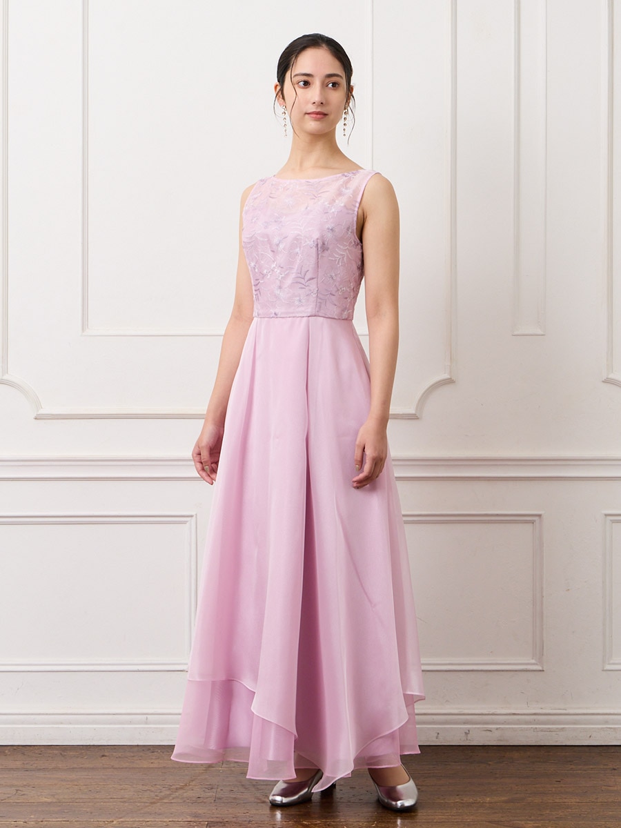 ラメ刺繍×アシンメトリーヘムアンクル丈ドレス