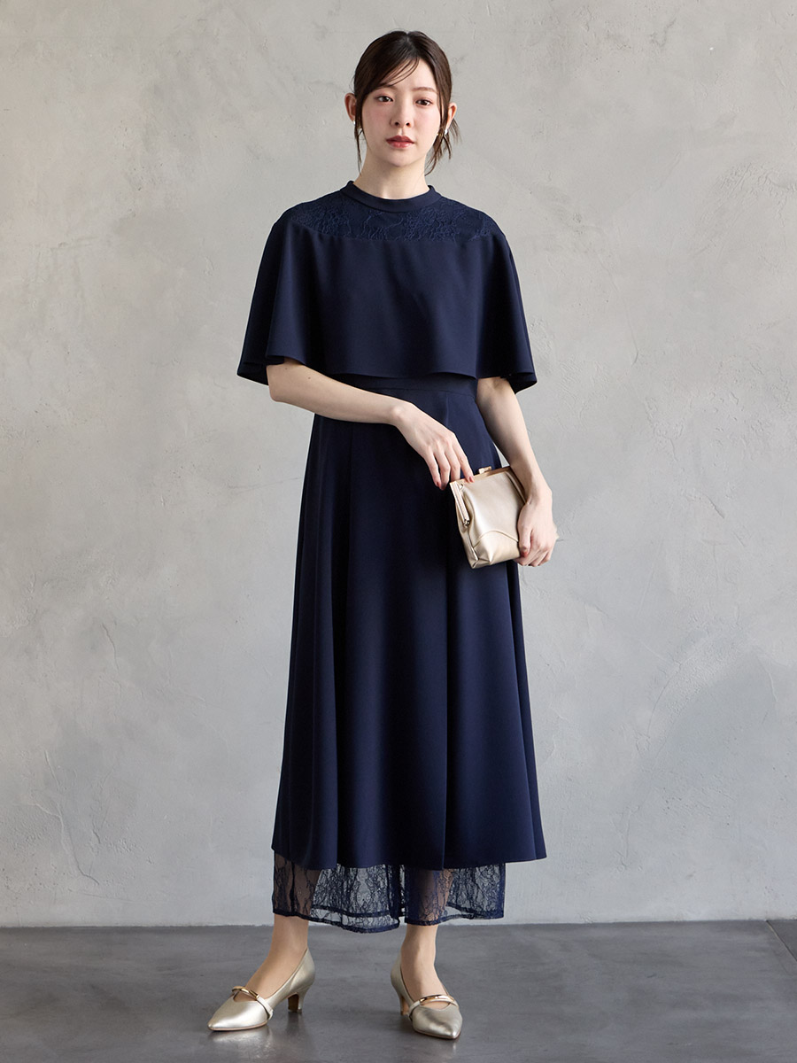 ヨークレースケープレイヤードドレス