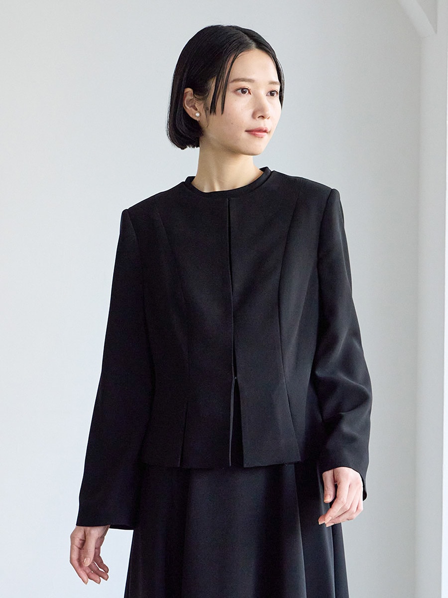 【喪服・礼服】ノーカラーボックスタックブラックフォーマルジャケット