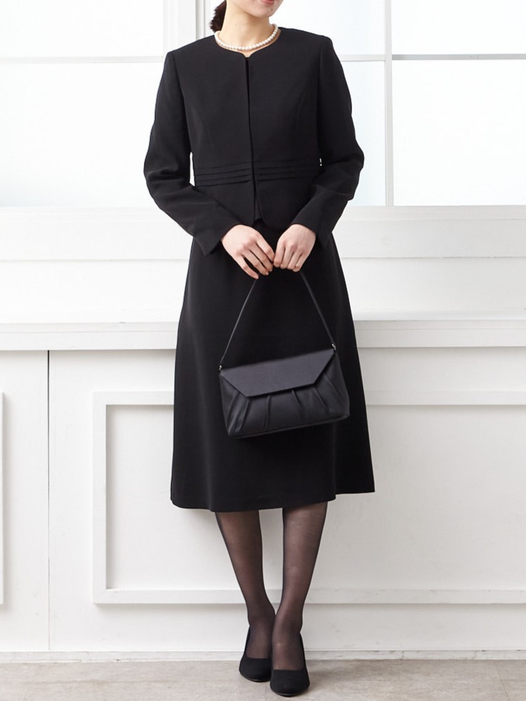 【喪服・礼服】ノーカラージャケットブラックアンサンブル
