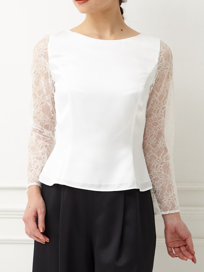 【9号・13号】サテン×レース長袖トップス