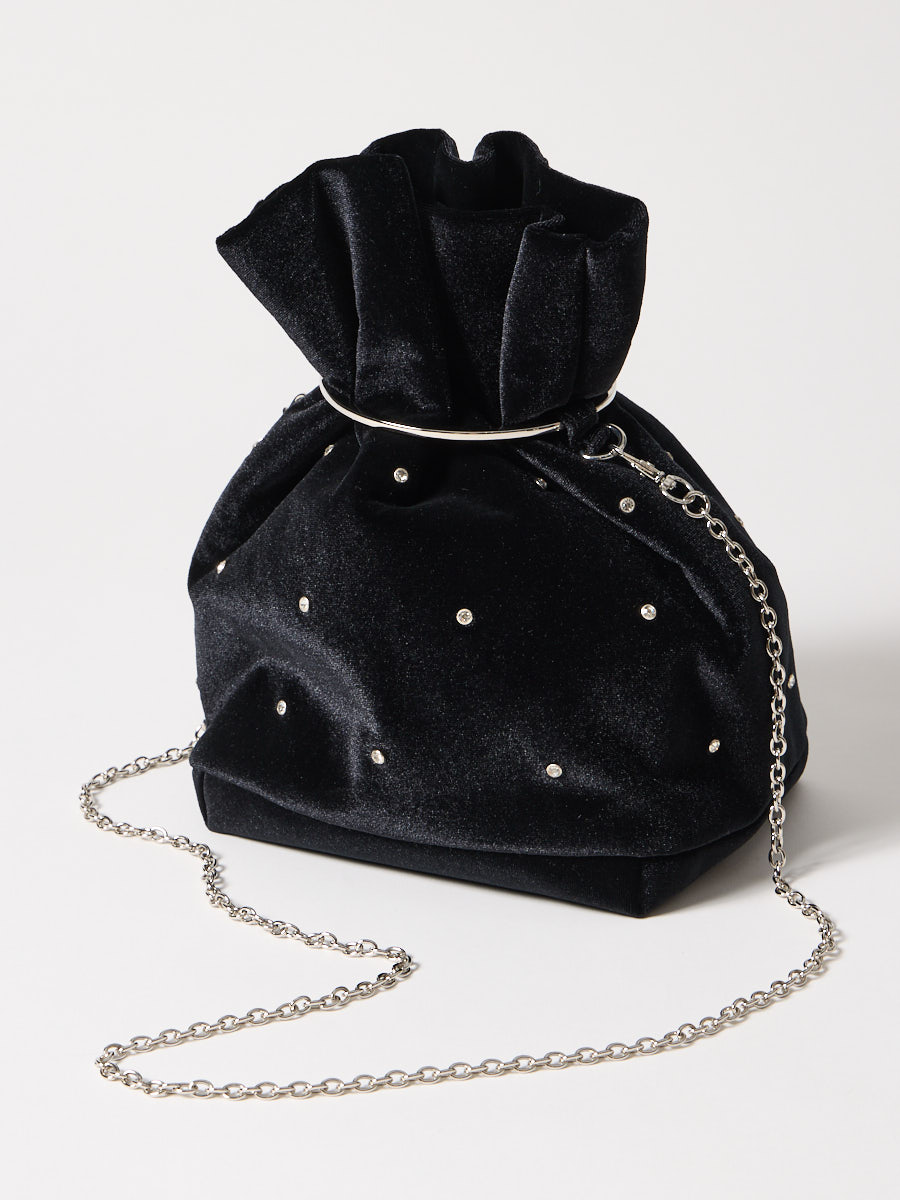 ビジューベルベット巾着バッグ