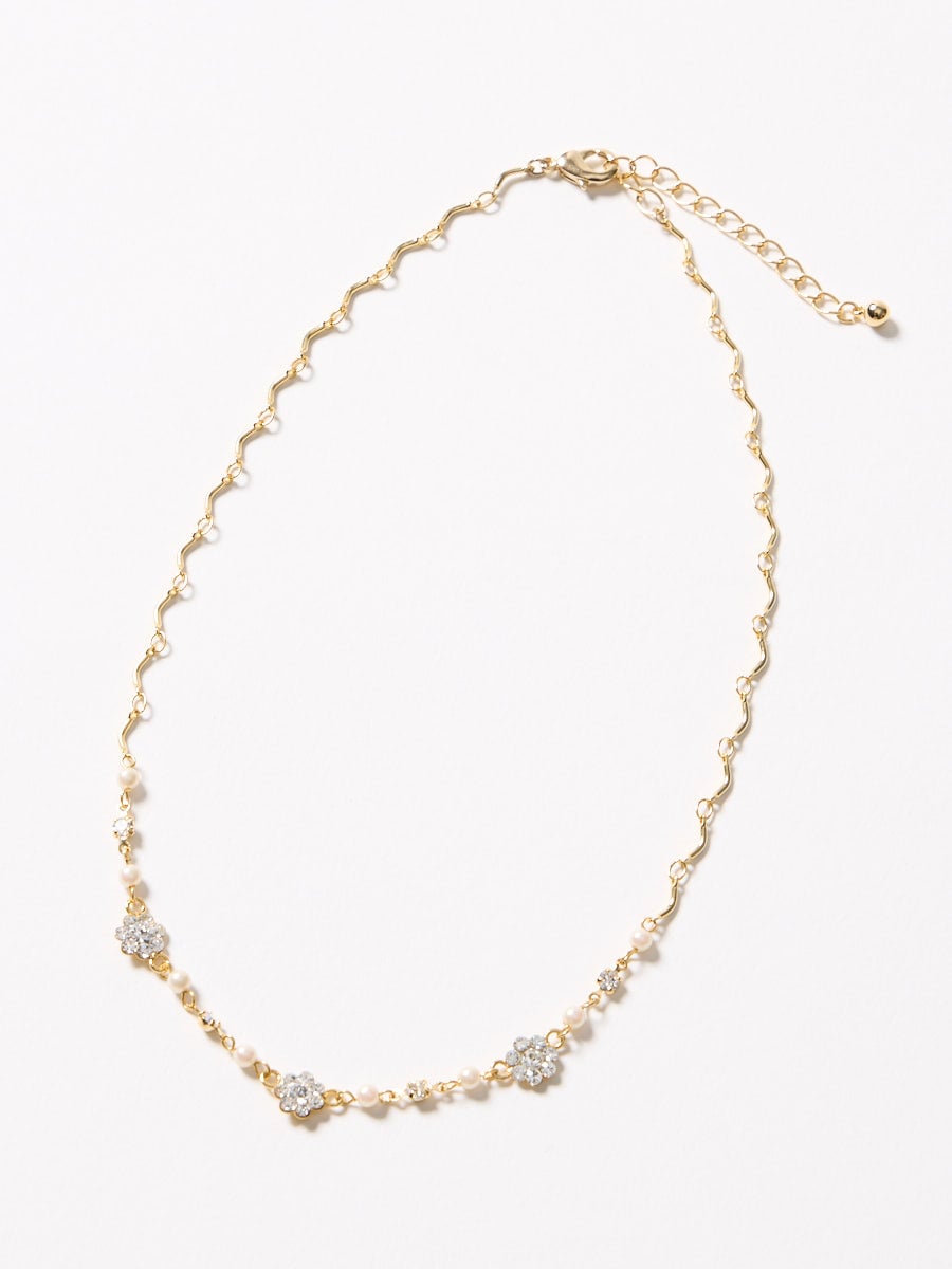 フラワーモチーフウェーブチェーンネックレス