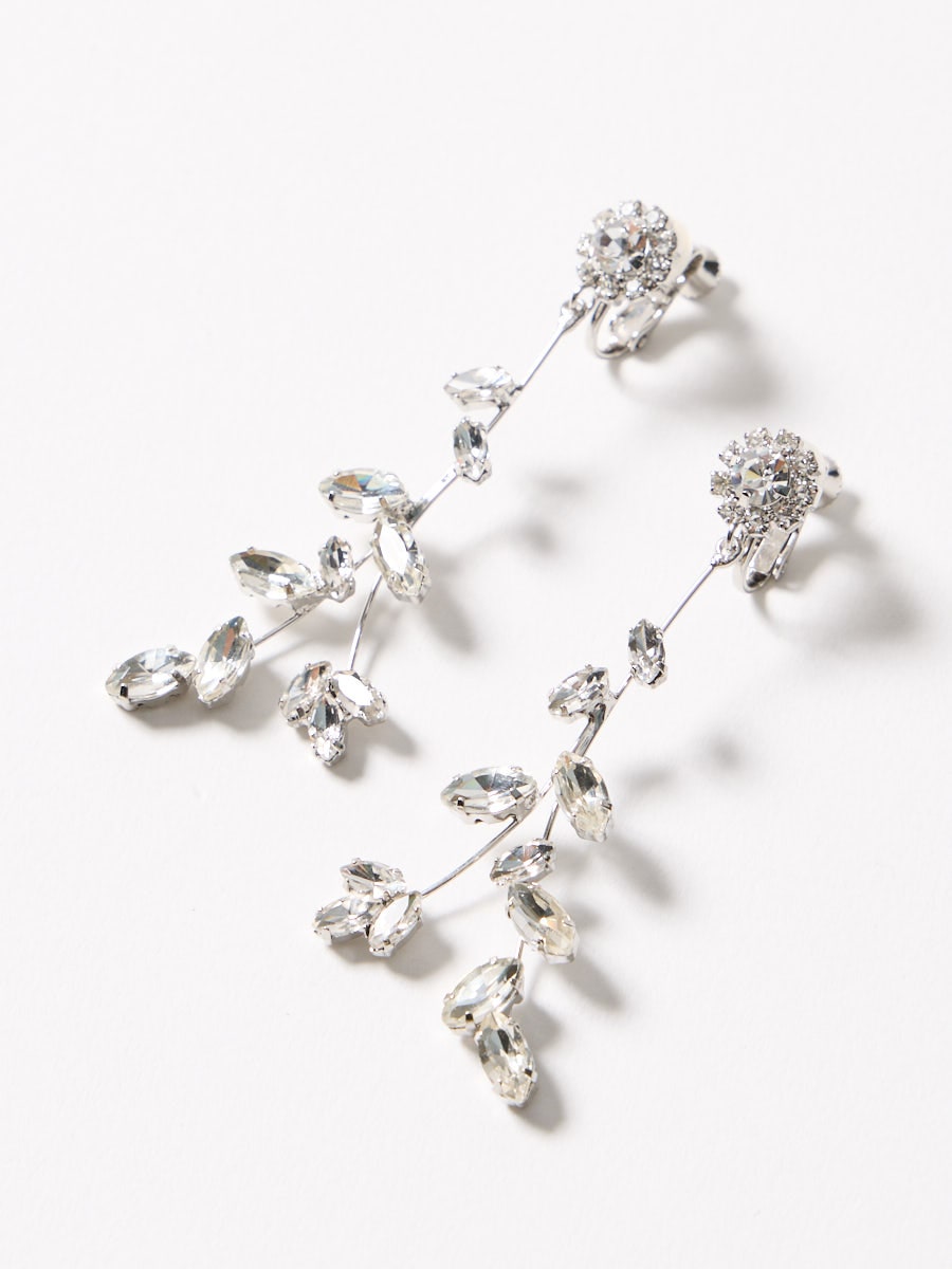 ガラスストーンリーフロングイヤリング