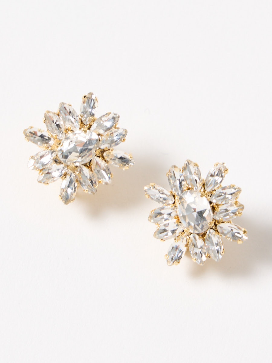 ガラスストーンダイヤ型イヤリング