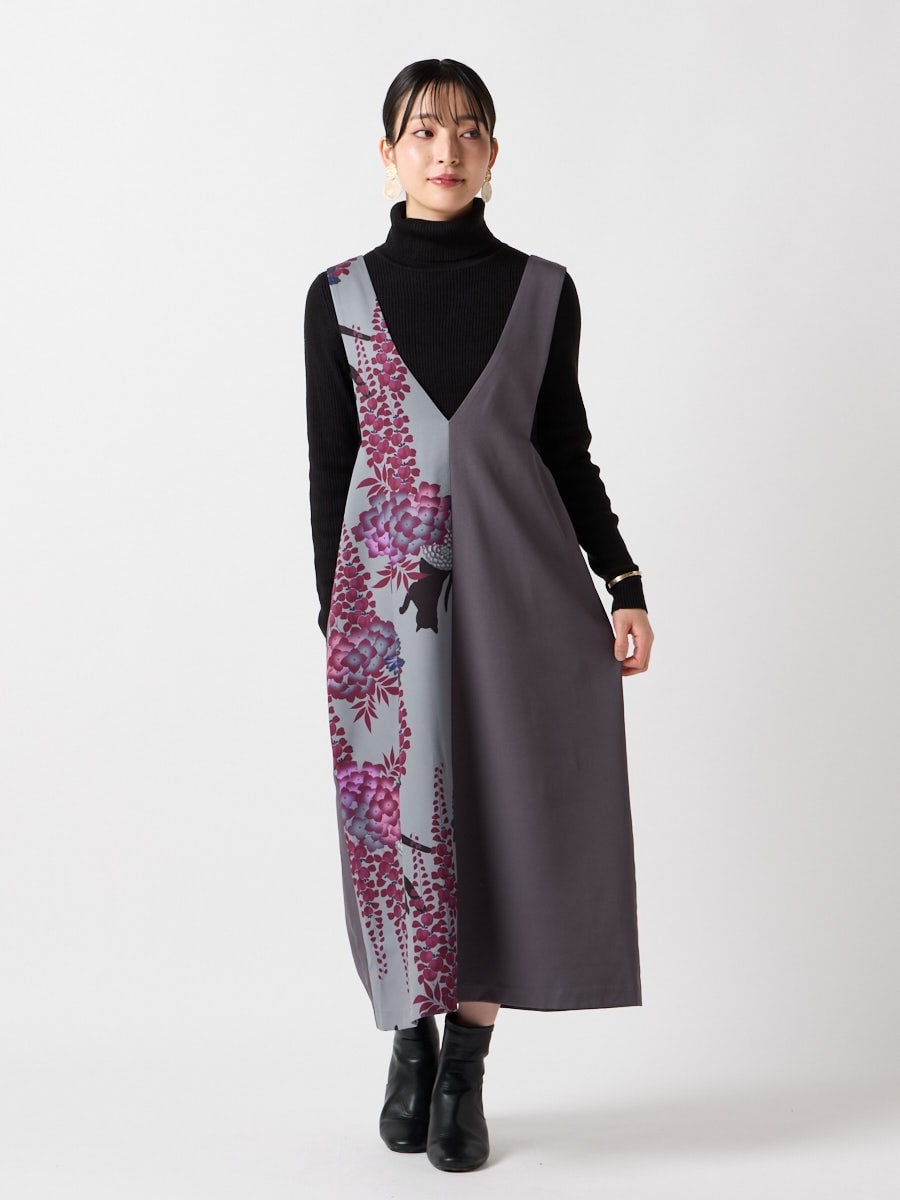 着物片身合わせ風ジャンバースカート