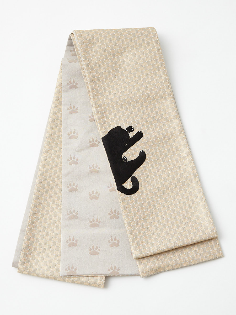 猫籠刺繍半巾帯