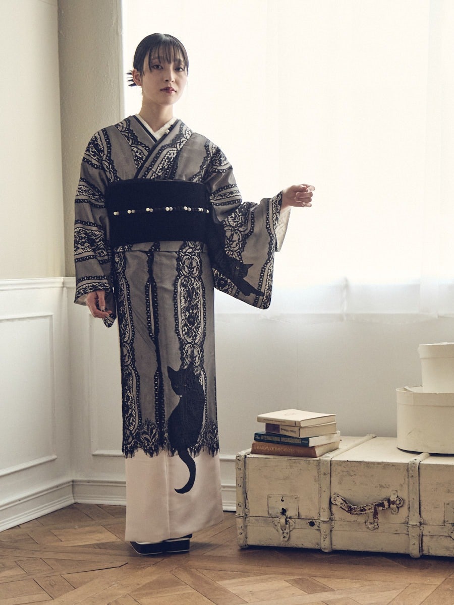 二重仕立て着物「まどろみ猫」