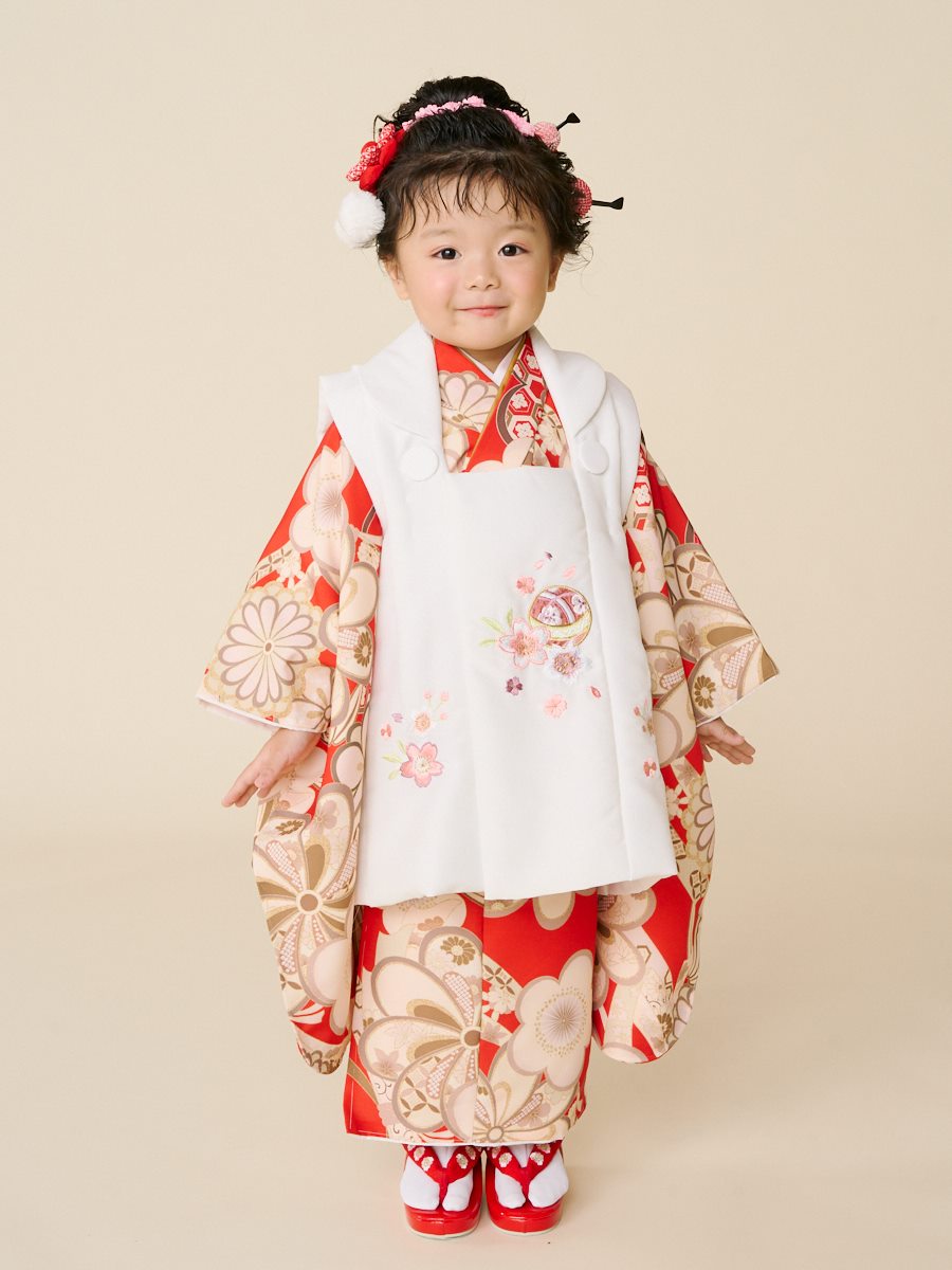【残りわずか】【 七五三 3才 被布セット 】 のしめ華|レッド