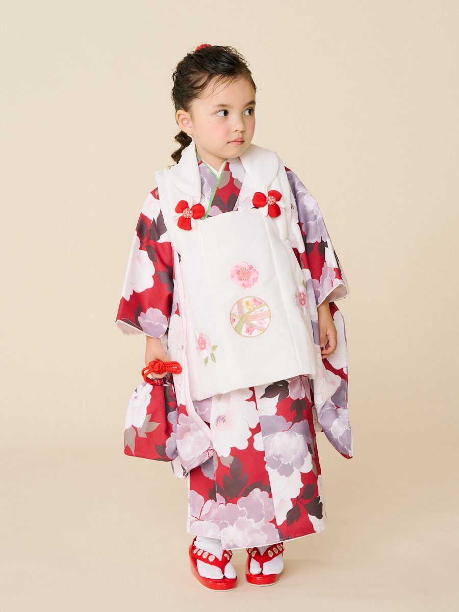 【 七五三 3才 被布セット 】 牡丹|レッド
