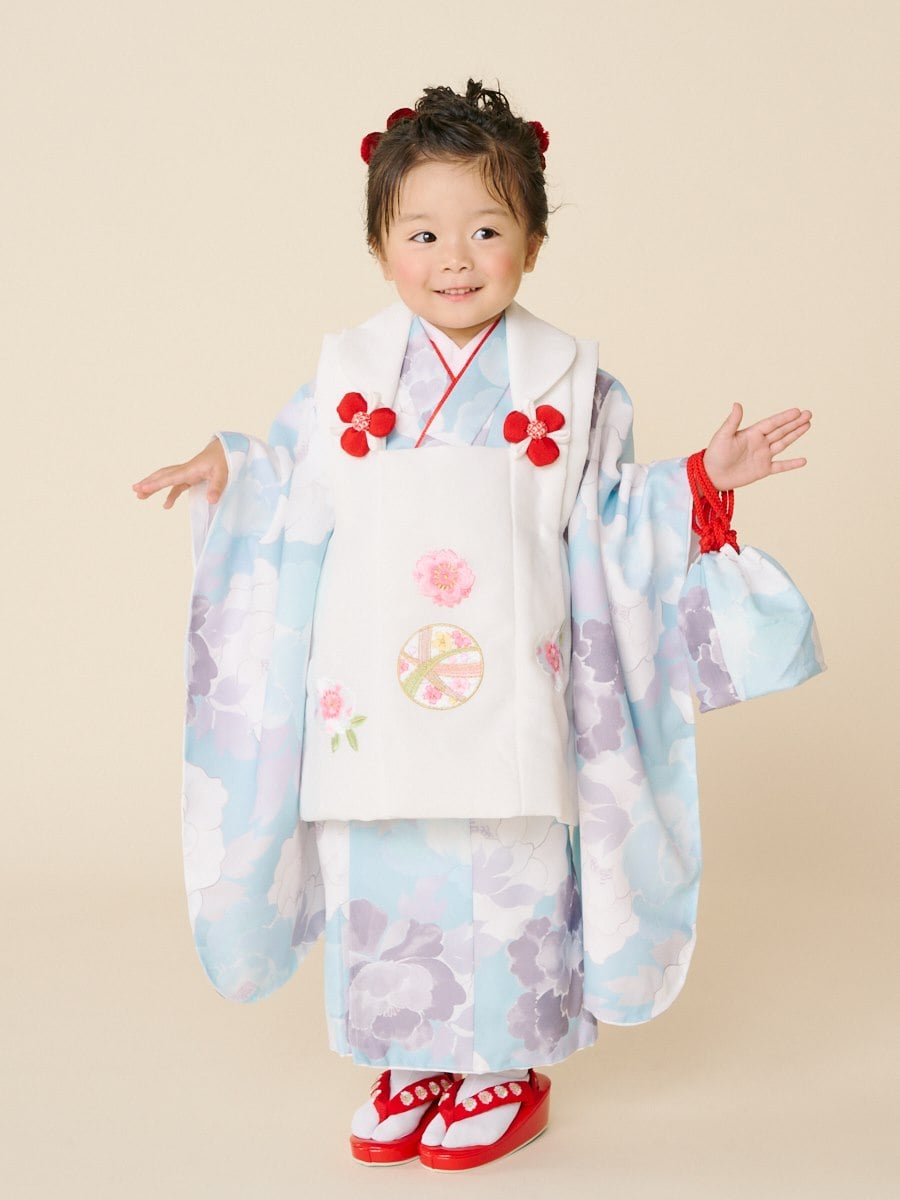 【 七五三 3才 被布セット 】 牡丹|スカイブルー