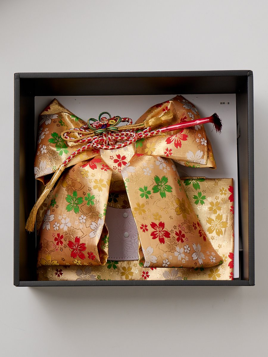 【 七五三 7才 結び帯 】　総柄|ゴールド