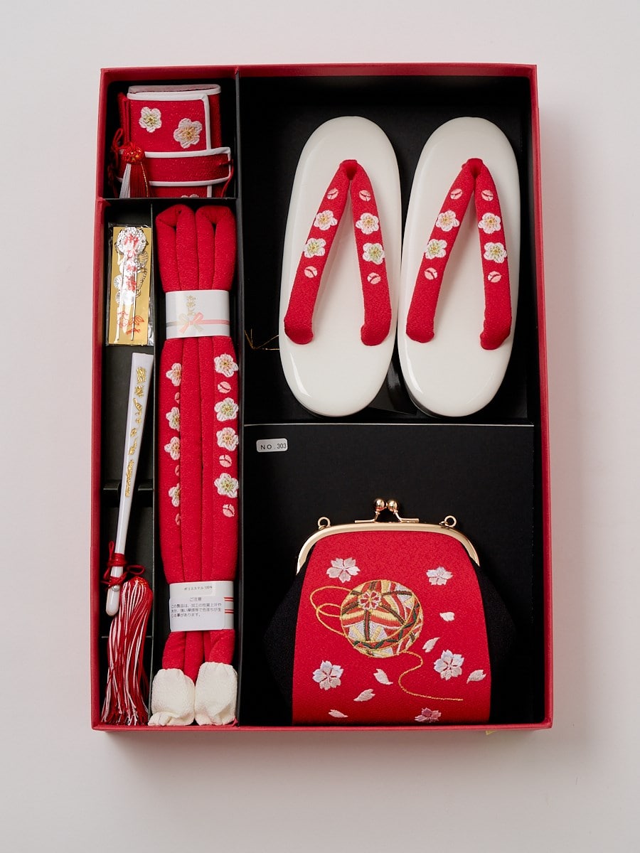 【ラスト1点】【 七五三 7歳 筥迫セット 】　毬|レッド