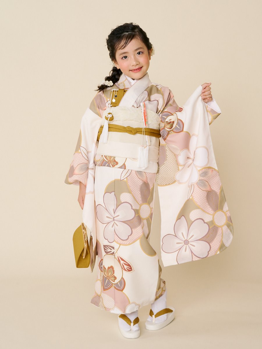 【 七五三 7才 フルセット 】 ねじり梅|アイボリー
