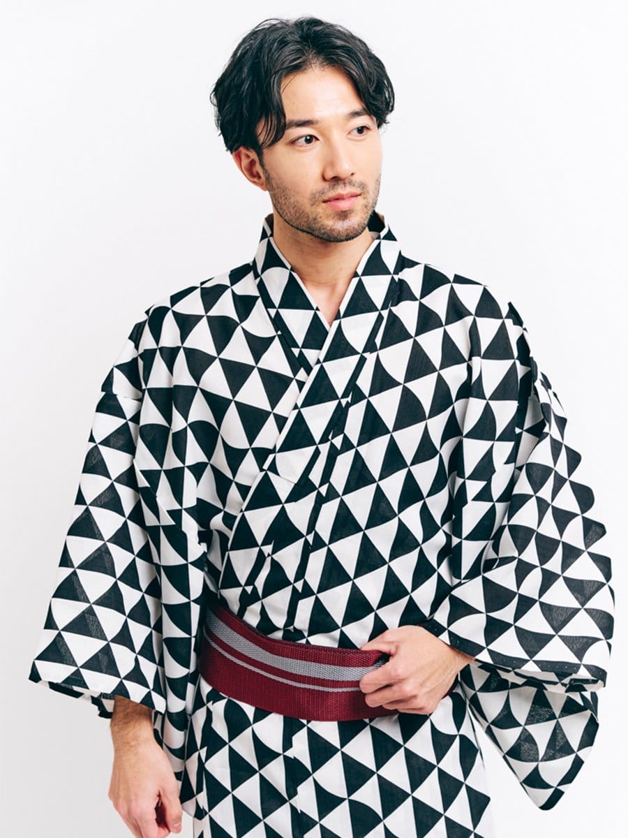 メンズ浴衣単品 「 ハナウタ うろこ Lサイズ 」|ブラック