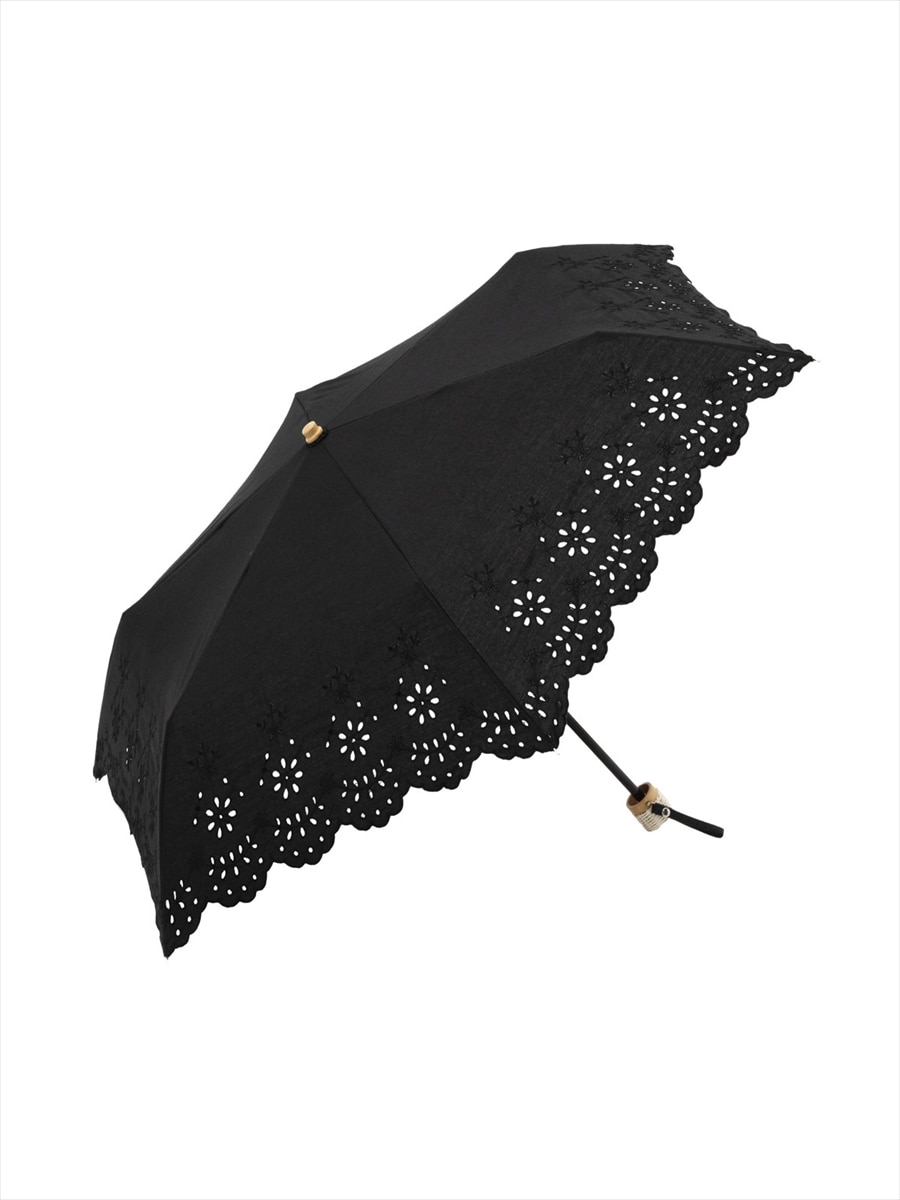 【日傘】折り畳み傘・カットワークレース|ブラック