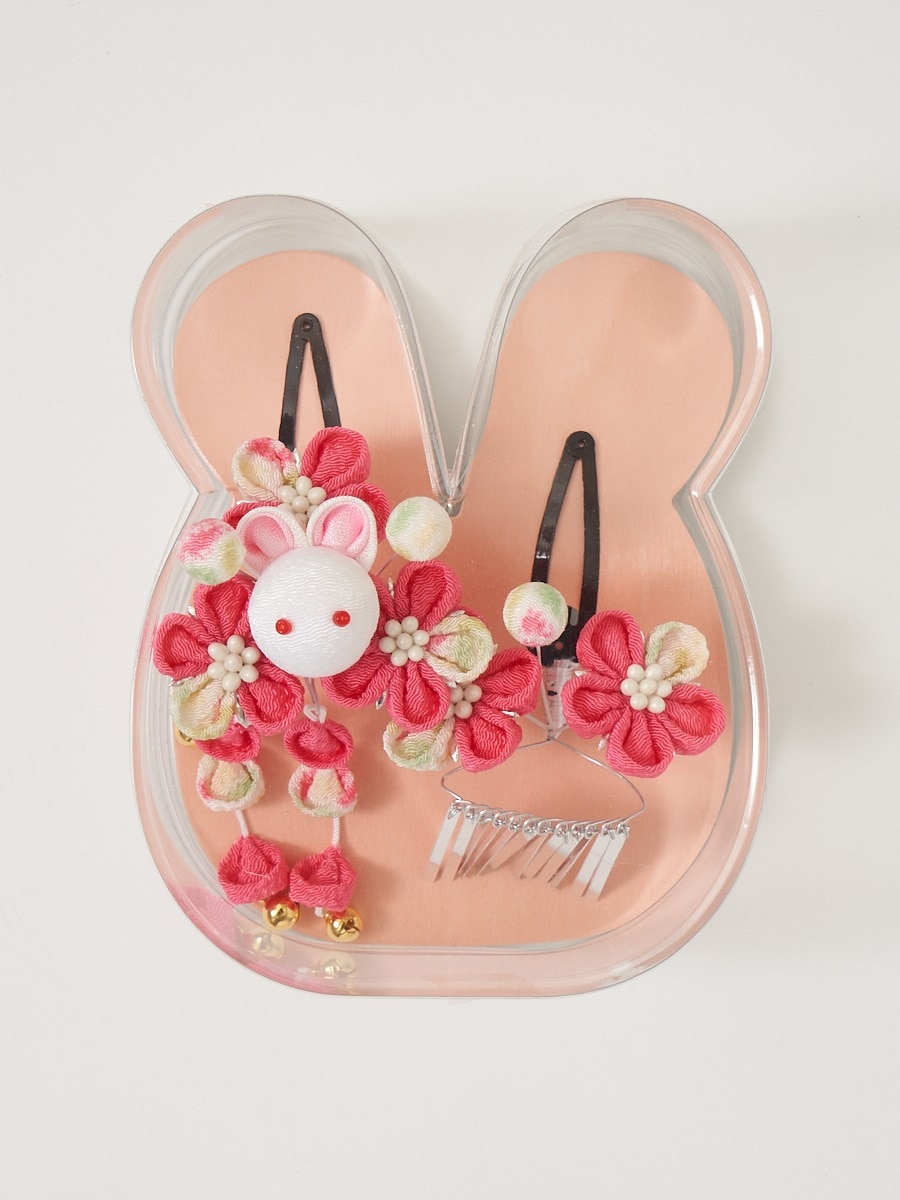 【残りわずか】【七五三 髪飾り】つまみ細工 うさぎ|ピンク
