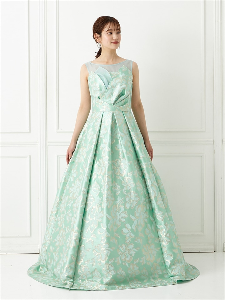 【残りわずか】steady/フラワージャカードドレス|ライトグリーン