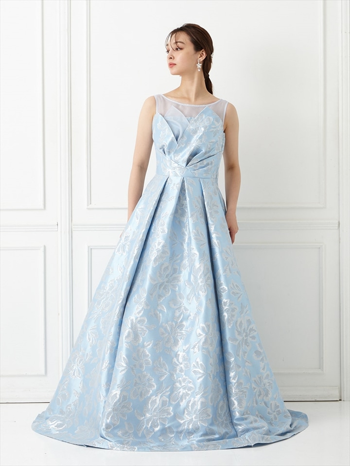 【残りわずか】steady/フラワージャカードドレス|サックス