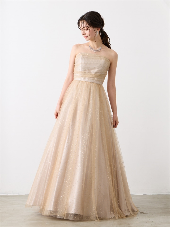Polka/フロッキー・グリッター×チュールドレス|ベージュ
