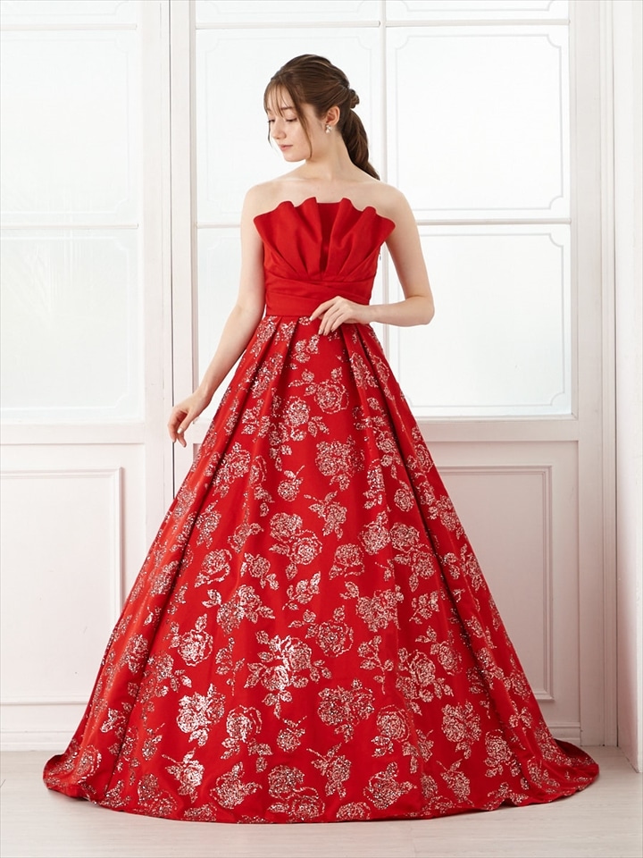 Classy pleats/ライトツイル×グリッターロングドレス|レッド