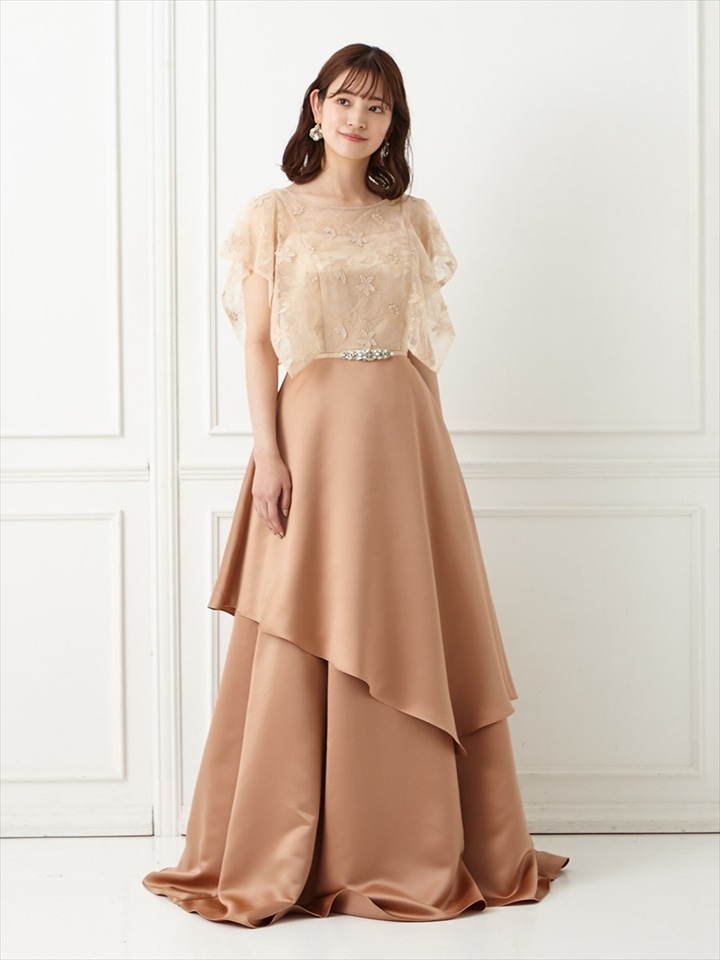 【残りわずか】harmony/スピンクルレース×サテンAラインドレス|ベージュ