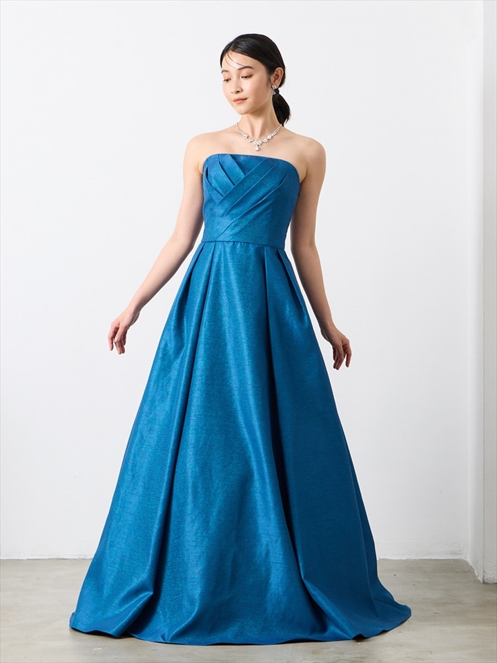 Aurora/ラメグログランAラインドレス|ブルー