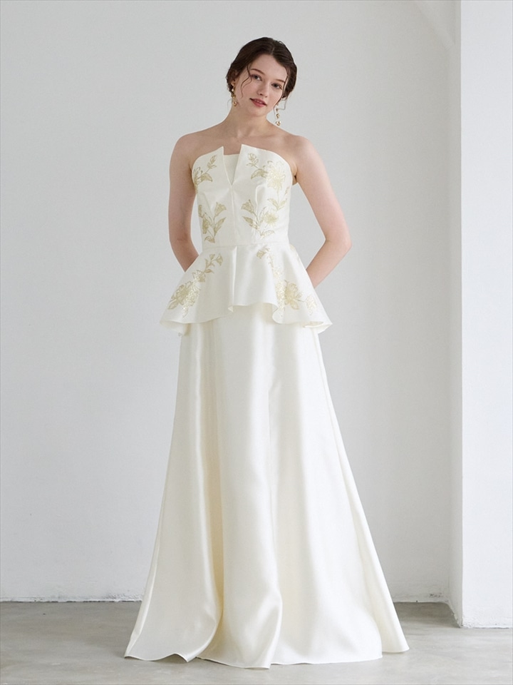 Orliane/ペプラムデザインシャンタンロングドレス|アイボリー