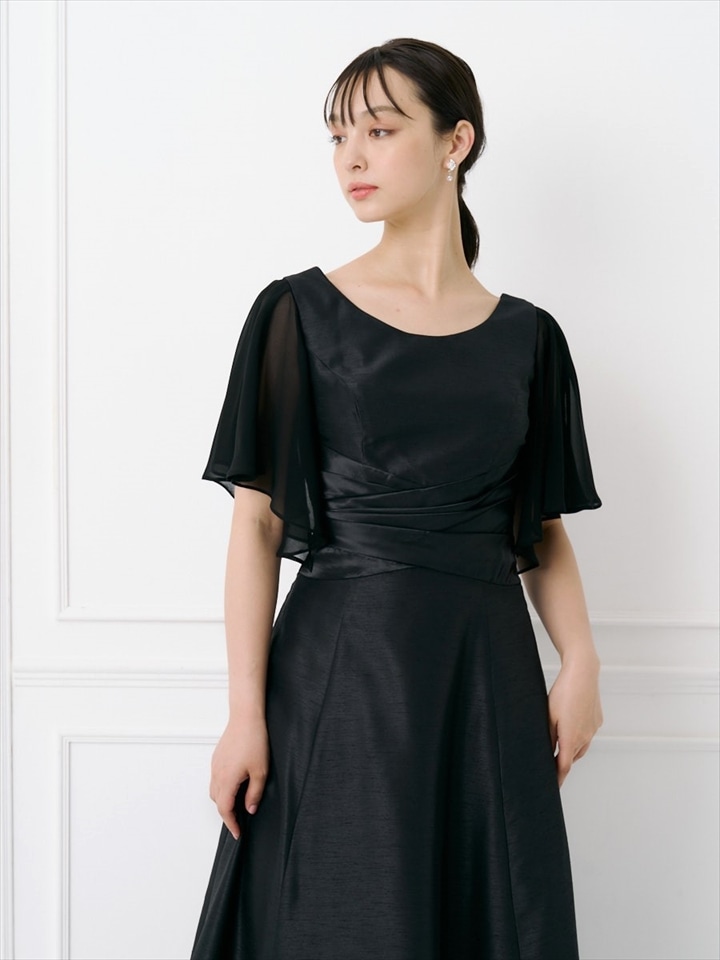 シャンタンロングドレス専用付け袖|ブラック