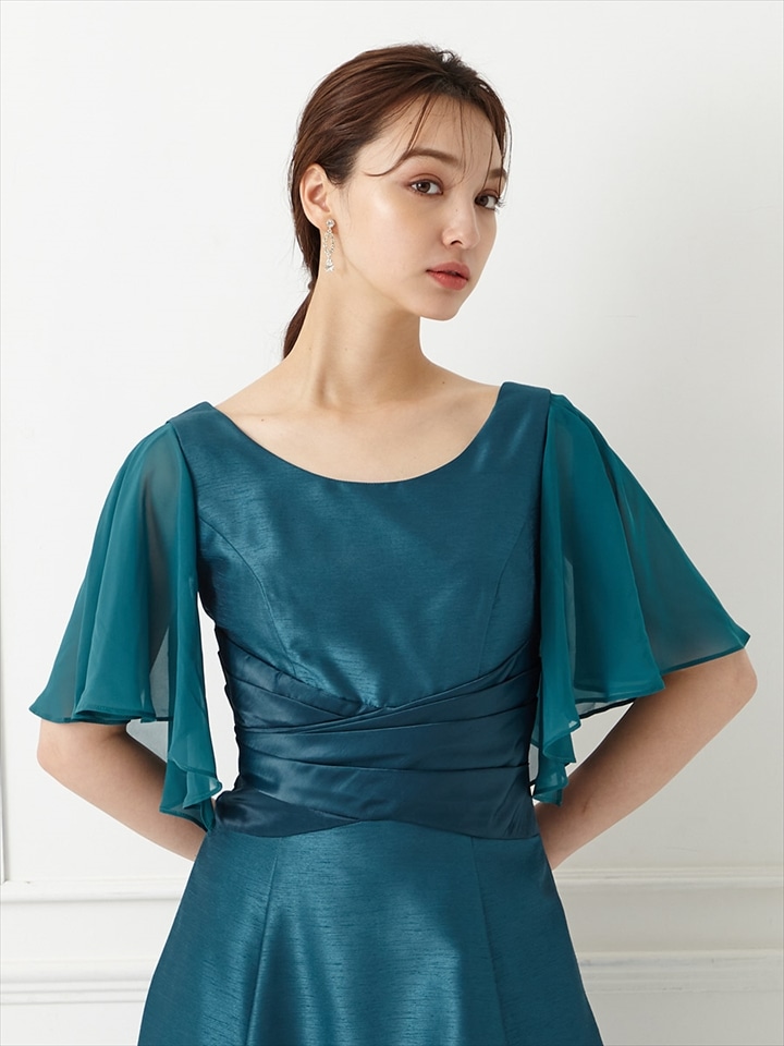 シャンタンロングドレス専用付け袖|ピーコックグリーン