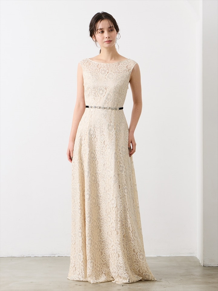 【WEB限定】総レースロングドレス|ベージュ