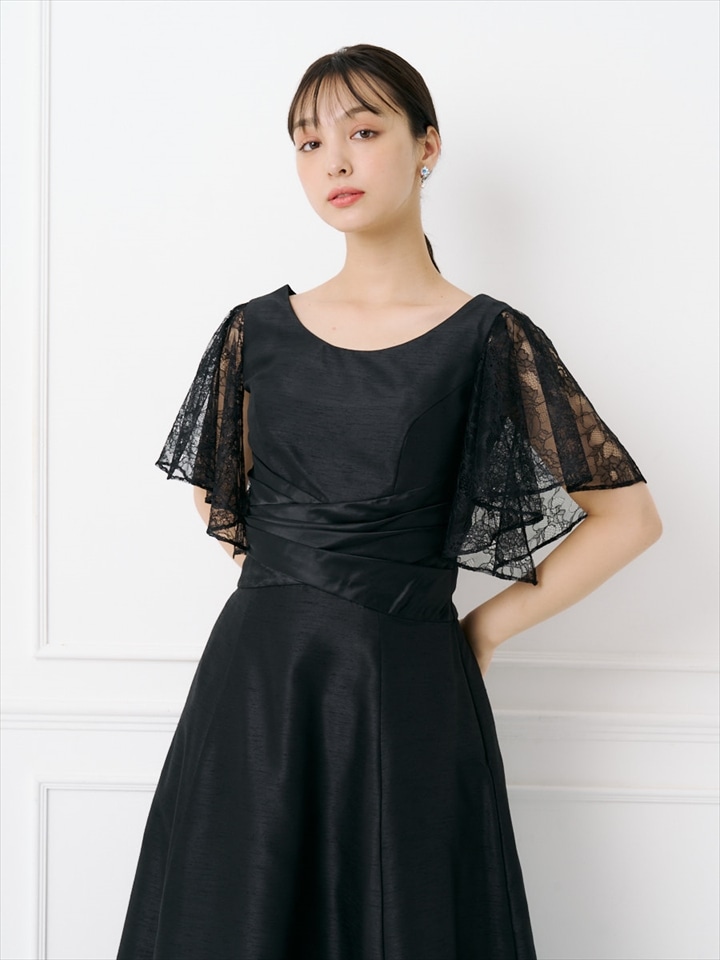 シャンタンロングドレス専用レース付け袖|ブラック