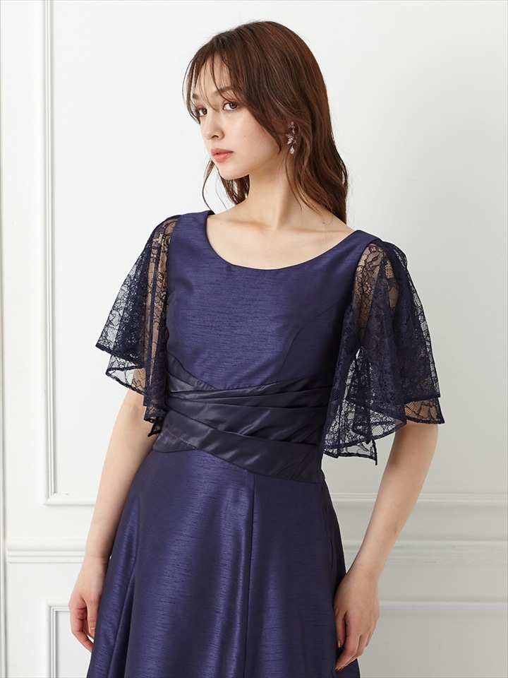 シャンタンロングドレス専用レース付け袖|ネイビー