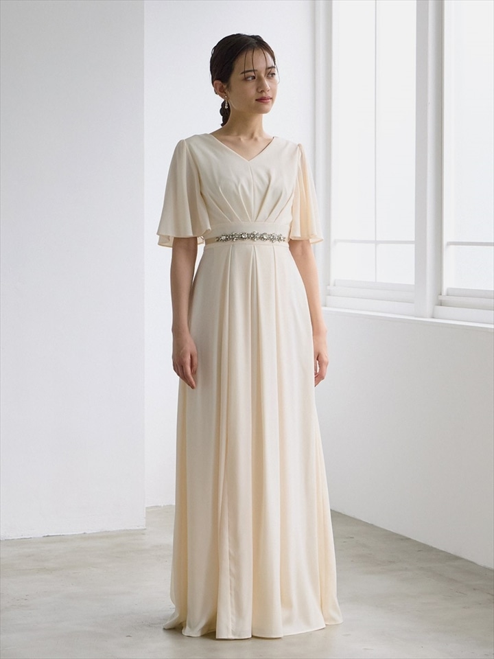 【WEB限定】デシン袖付きロングドレス|アイボリー