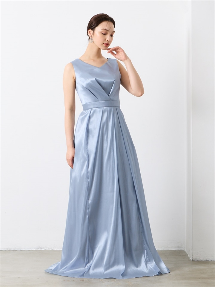 【WEB限定】オーガンジーカラーロングドレス|サックス