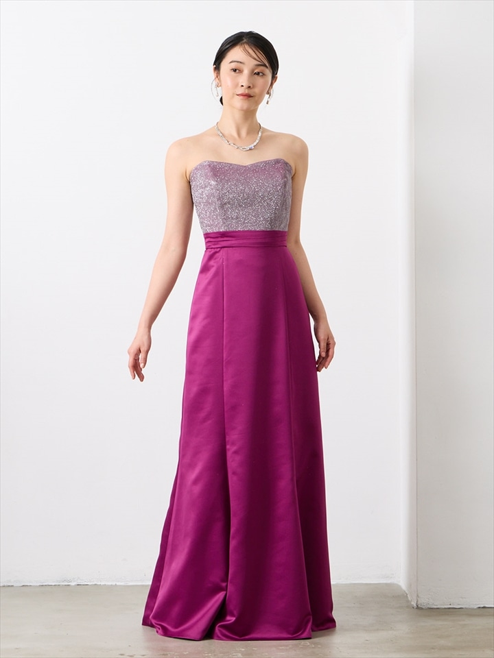 【WEB限定】2WAYラメニット×サテンスレンダードレス|ベリー