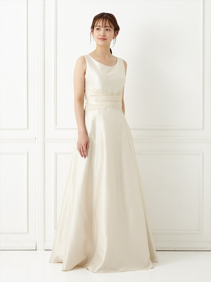 【WEB限定】シャンタンカラーロングドレス|アイボリー