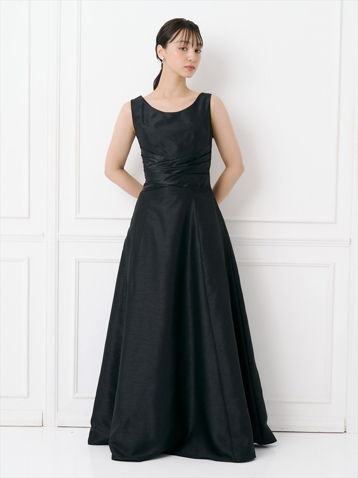 【WEB限定】シャンタンカラーロングドレス|ブラック