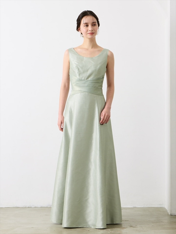 【WEB限定】シャンタンカラーロングドレス|ライトグリーン