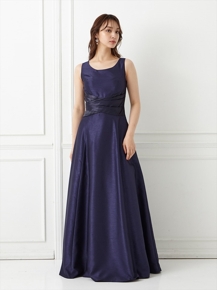 【WEB限定】シャンタンカラーロングドレス|ネイビー