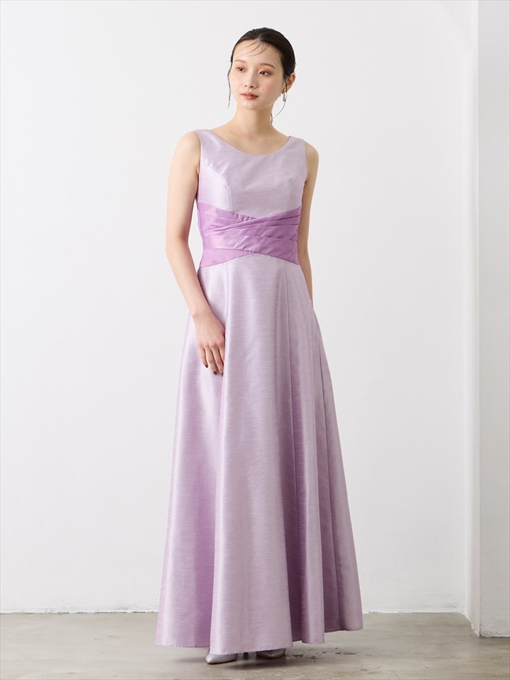 【WEB限定】シャンタンカラーロングドレス|ラベンダー