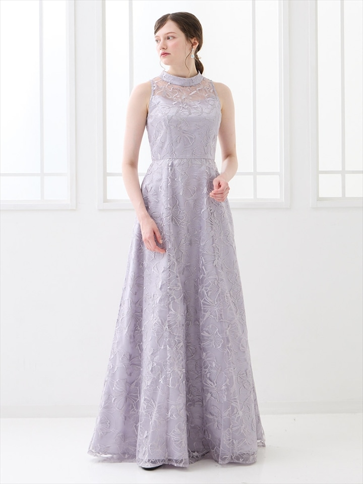 【WEB限定】スパンコール刺繍レースロングドレス|ラベンダー