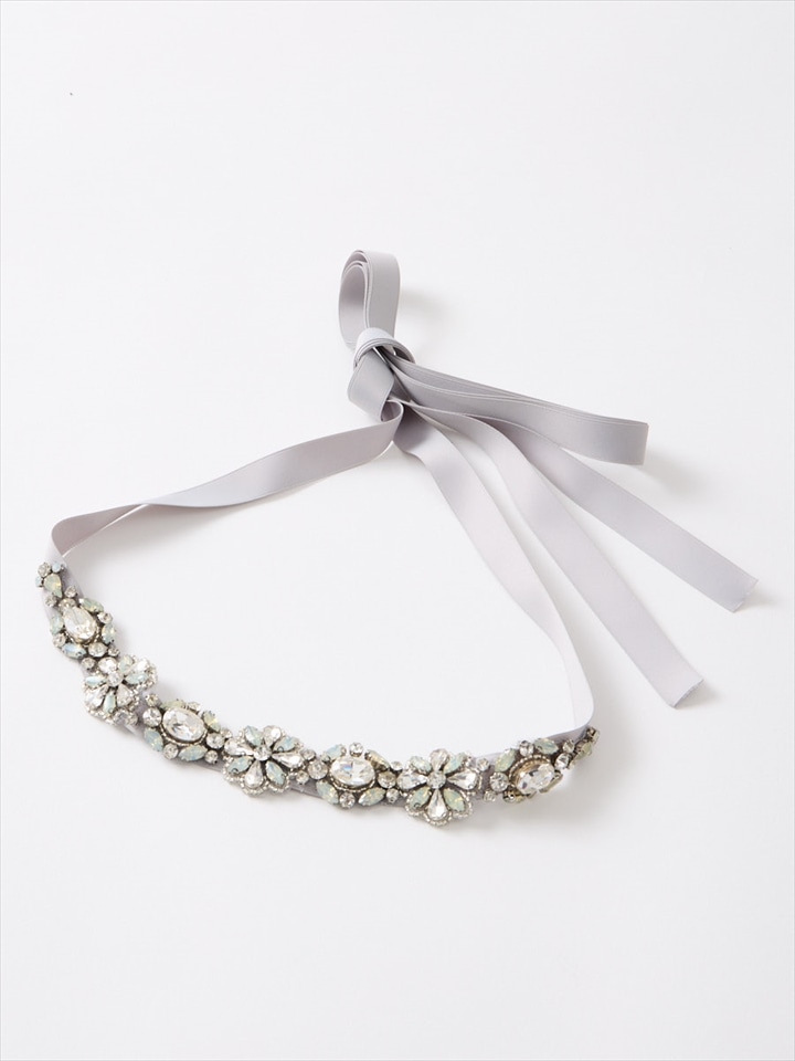 フラワーモチーフサッシュベルト|ライトグレー