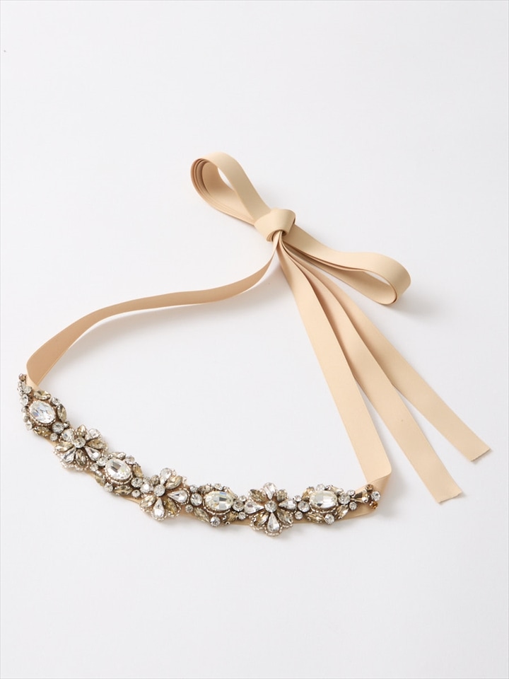 フラワーモチーフサッシュベルト|ベージュ